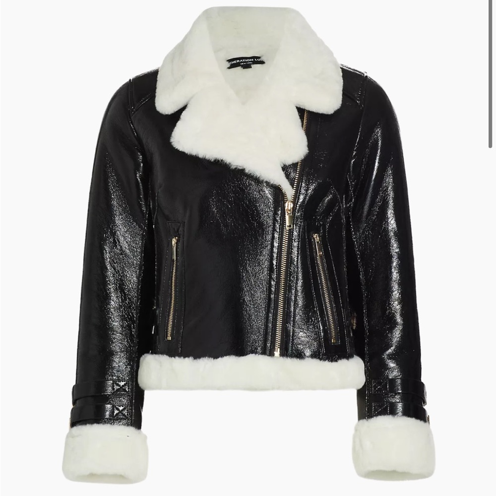 BRAND NEW Generation Love Dion Faux Shearling-Trimmed Moto Jacket size XS
